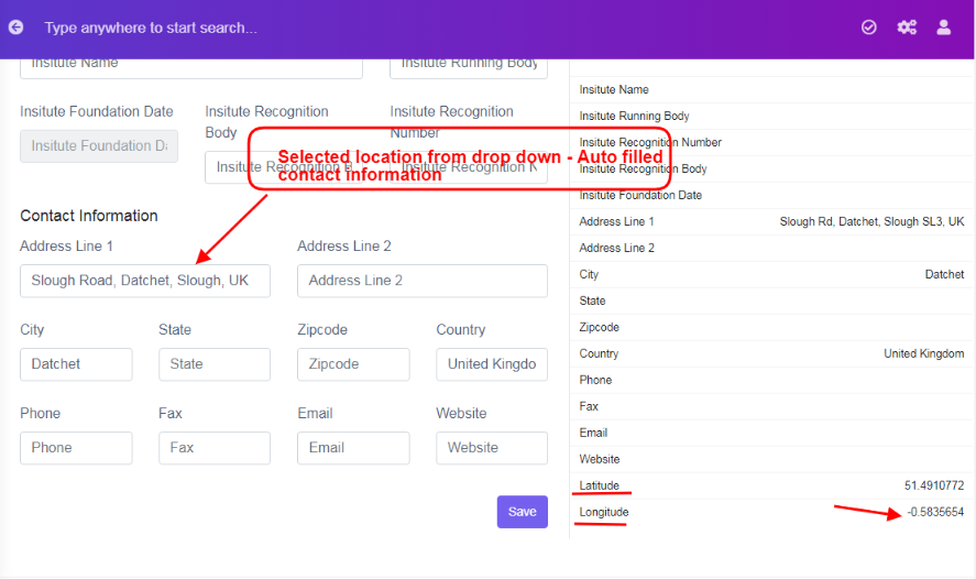 Contact Information fields