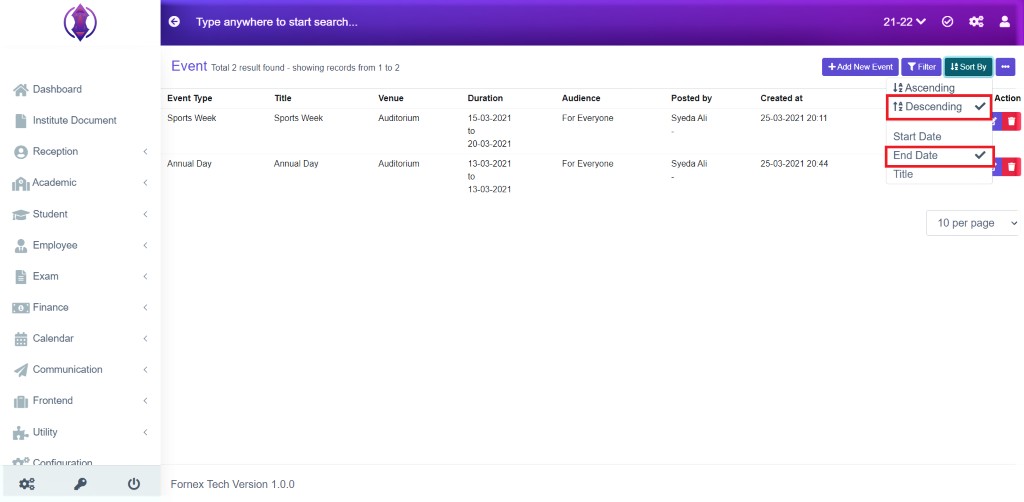 Data table view
