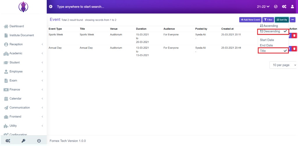 Data table view