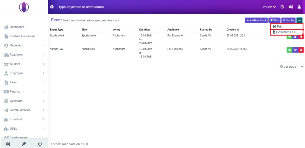 Data table view