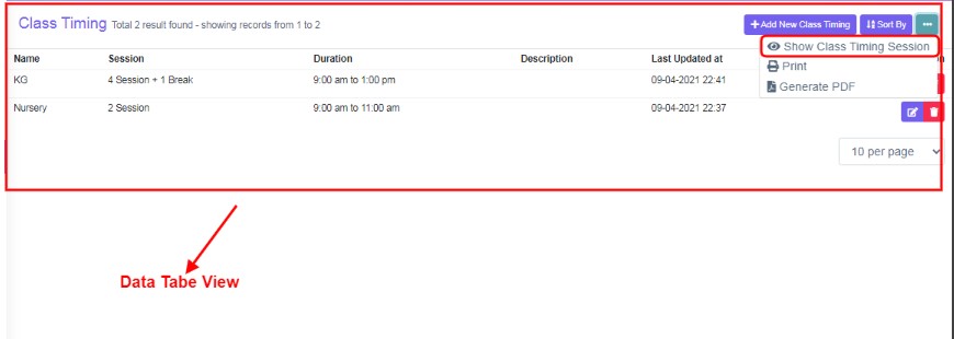 datatable view