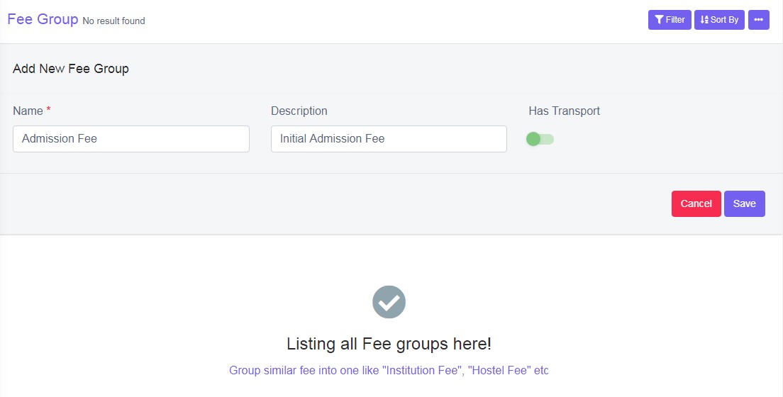 To Add New Fee Group
