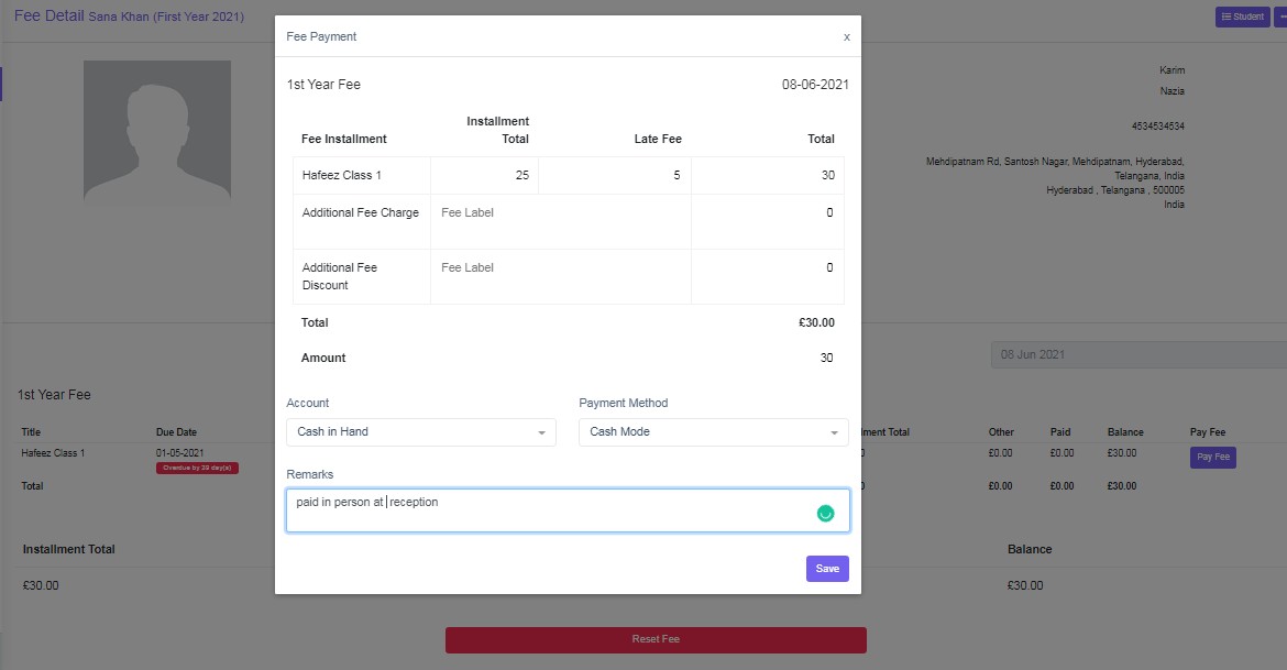 balance fee