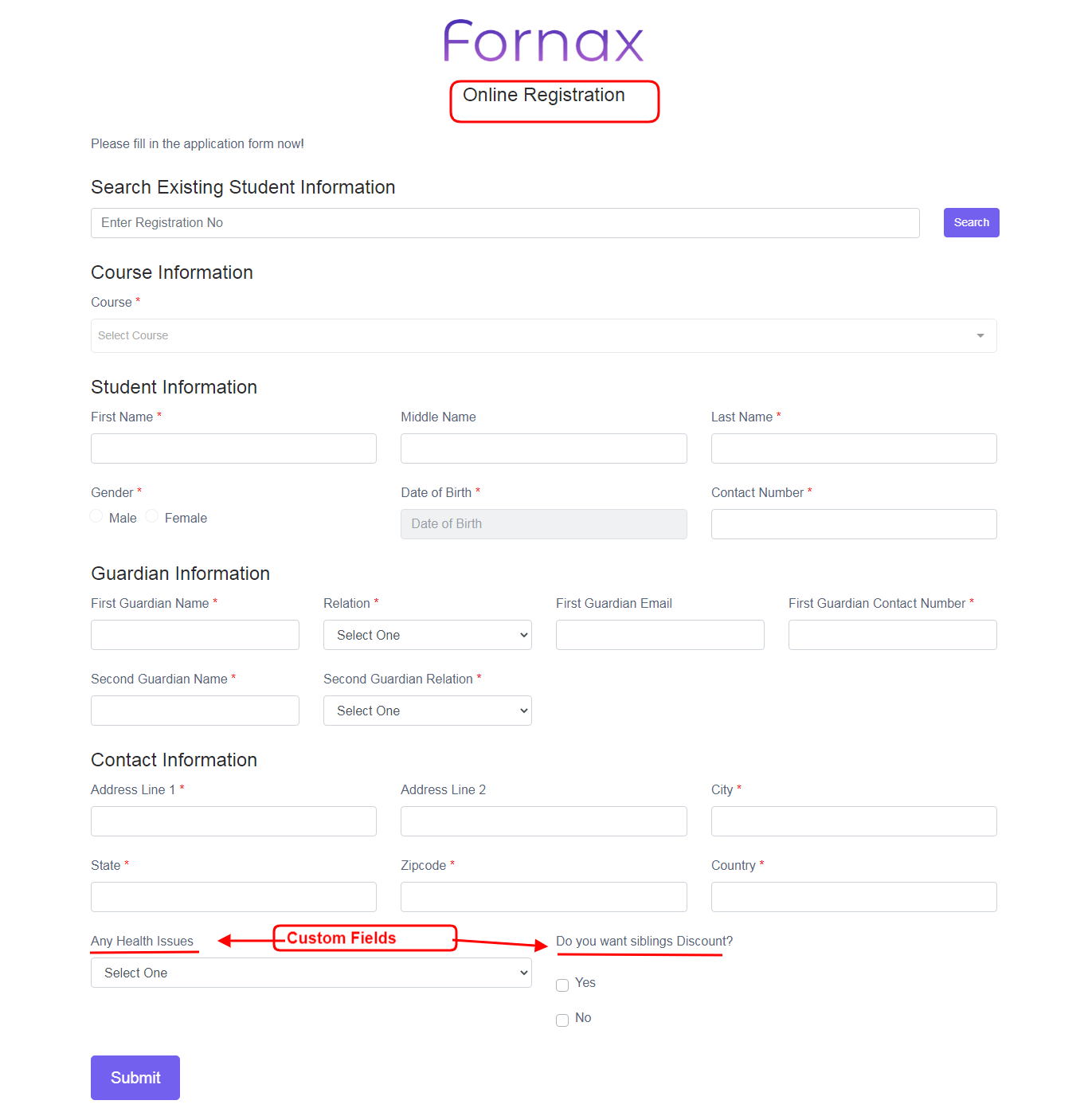 Student Online Registration Form