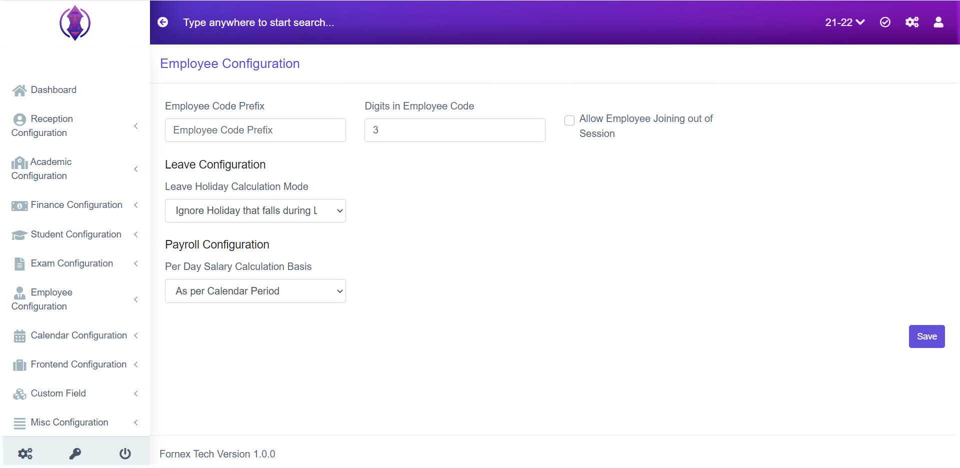 General (Employee Configuration):