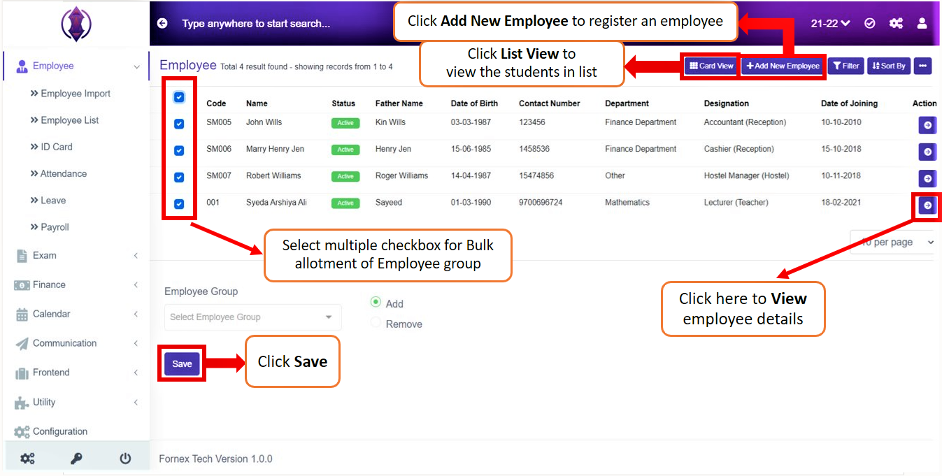 Add New employee Tab