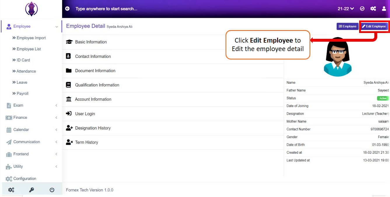 Add New employee Tab
