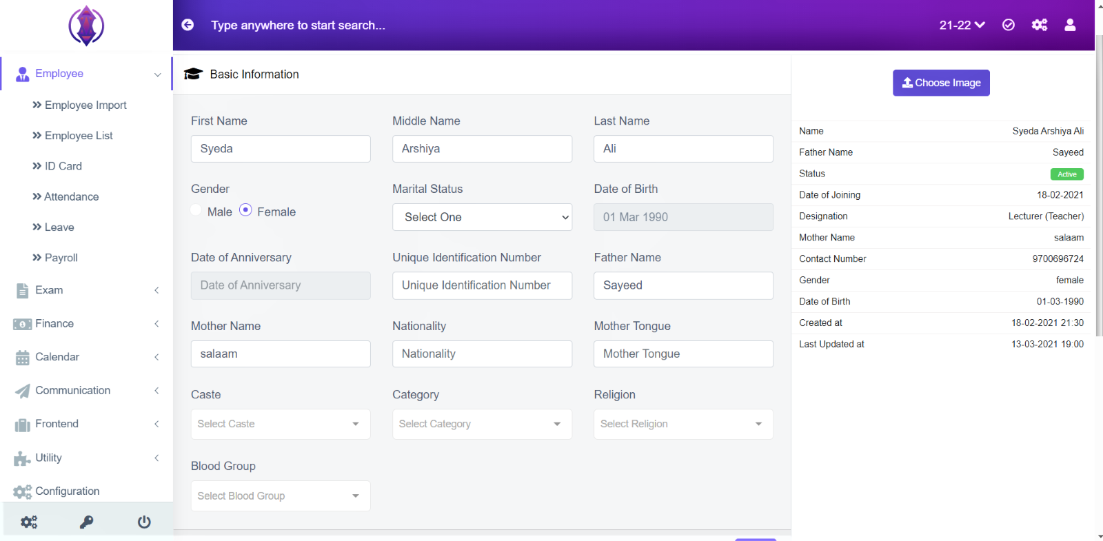 Add New employee Tab
