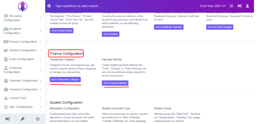 Finance Configuration