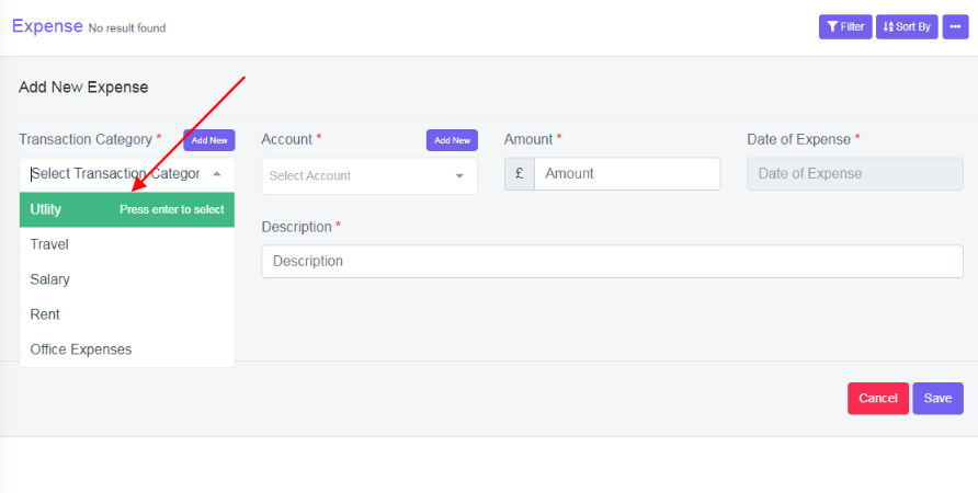 Transactions’ Category - Expenses – Front End View