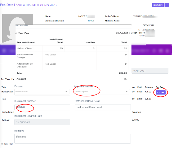 2. Payment Method – Payment Methods options – Each Student Fee Allocation
