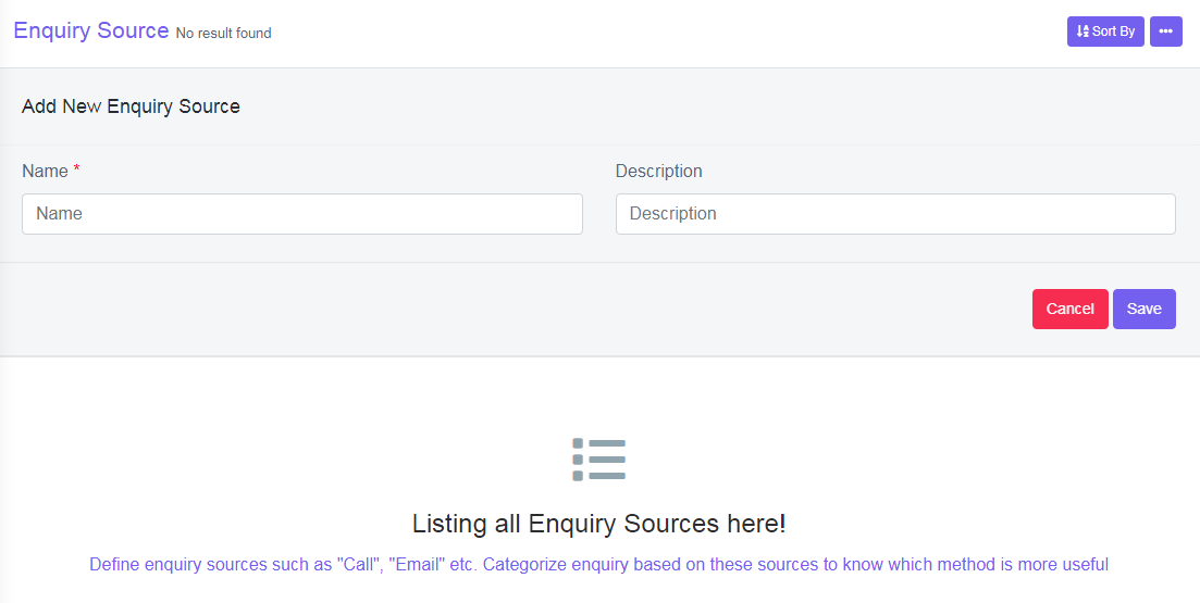 To Add New Enquiry Source