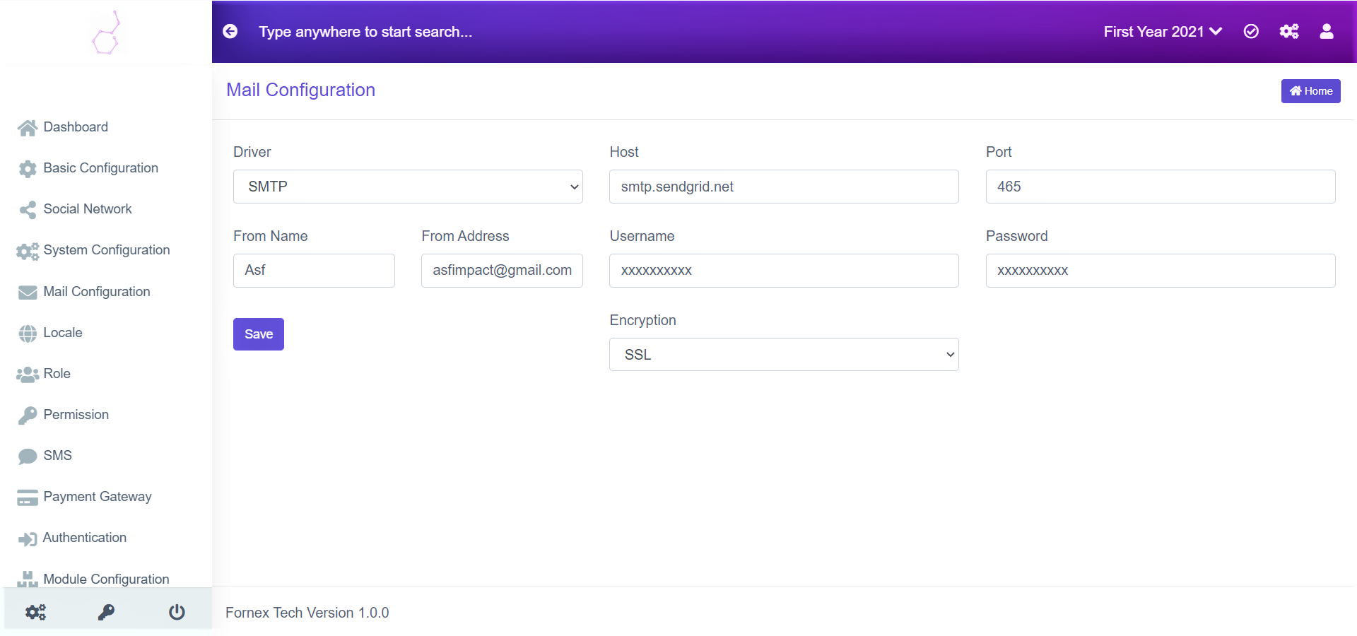 Mail Configuration Tab