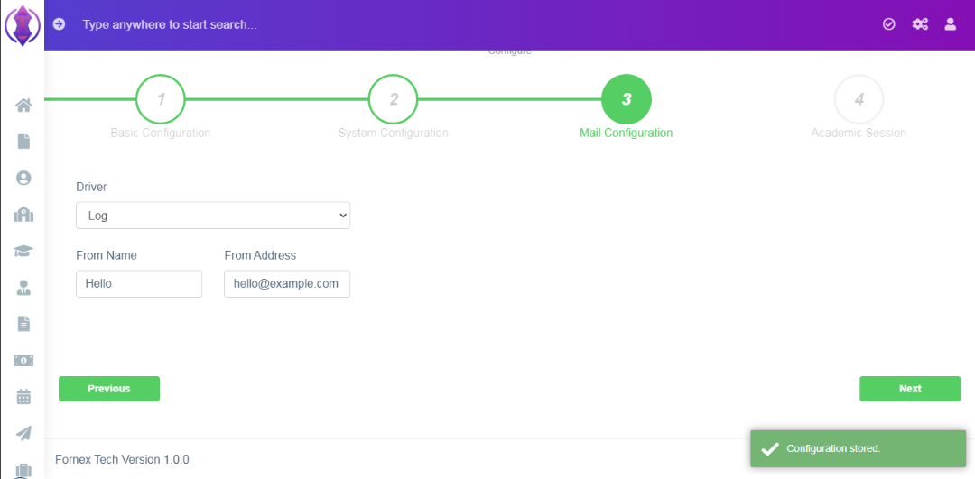 Mail Configuration Tab