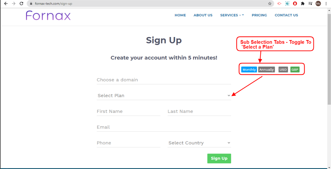 Sign Up Page