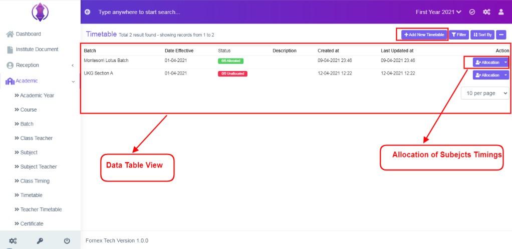 datatable view
